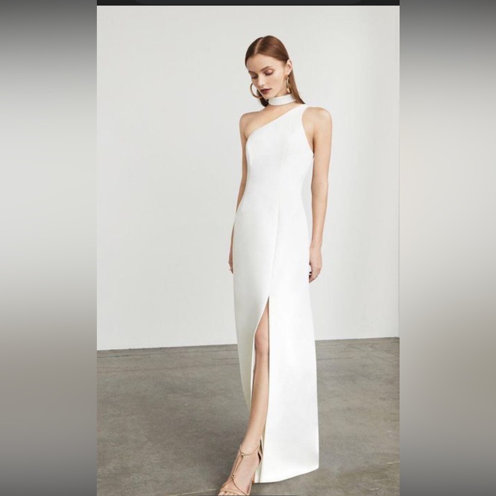 BCBG MAXAZRIA Karley one shoulder front slit gown with detached choker. Size 6